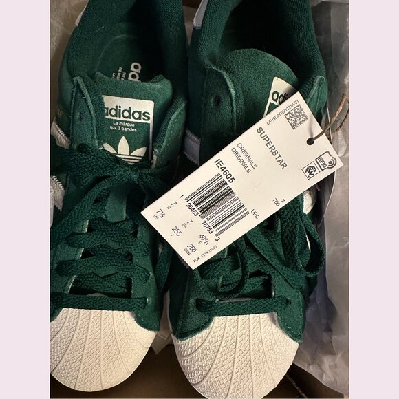 ADIDAS Superstar Shoes- RARE Dark Green / Core White / Gold Metallic - Picture 3 of 8
